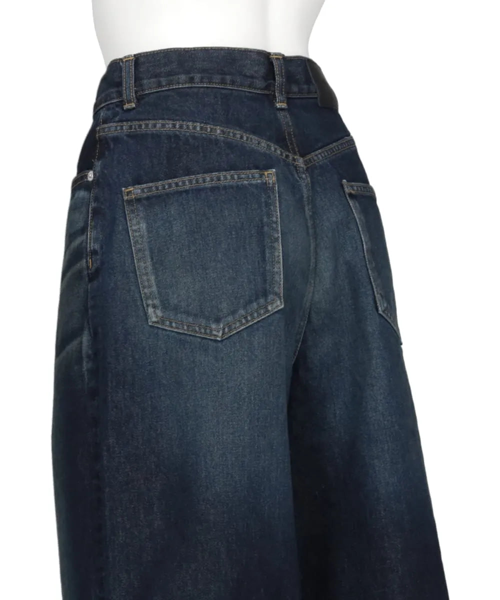 WASHED DENIM CUT OUT WIDE PANTS