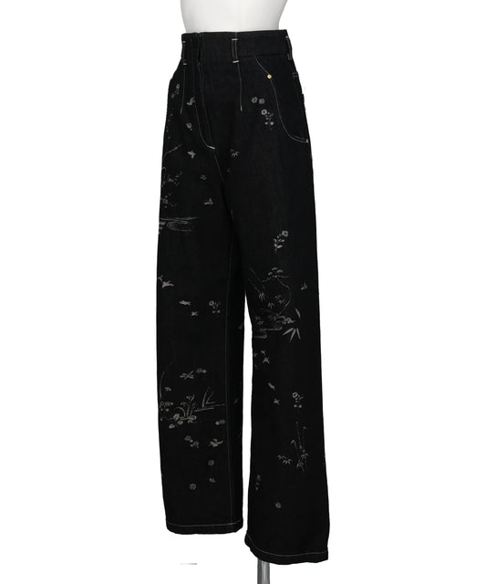 NATURE PATTERN JACQUARD WIDE LEG JEANS