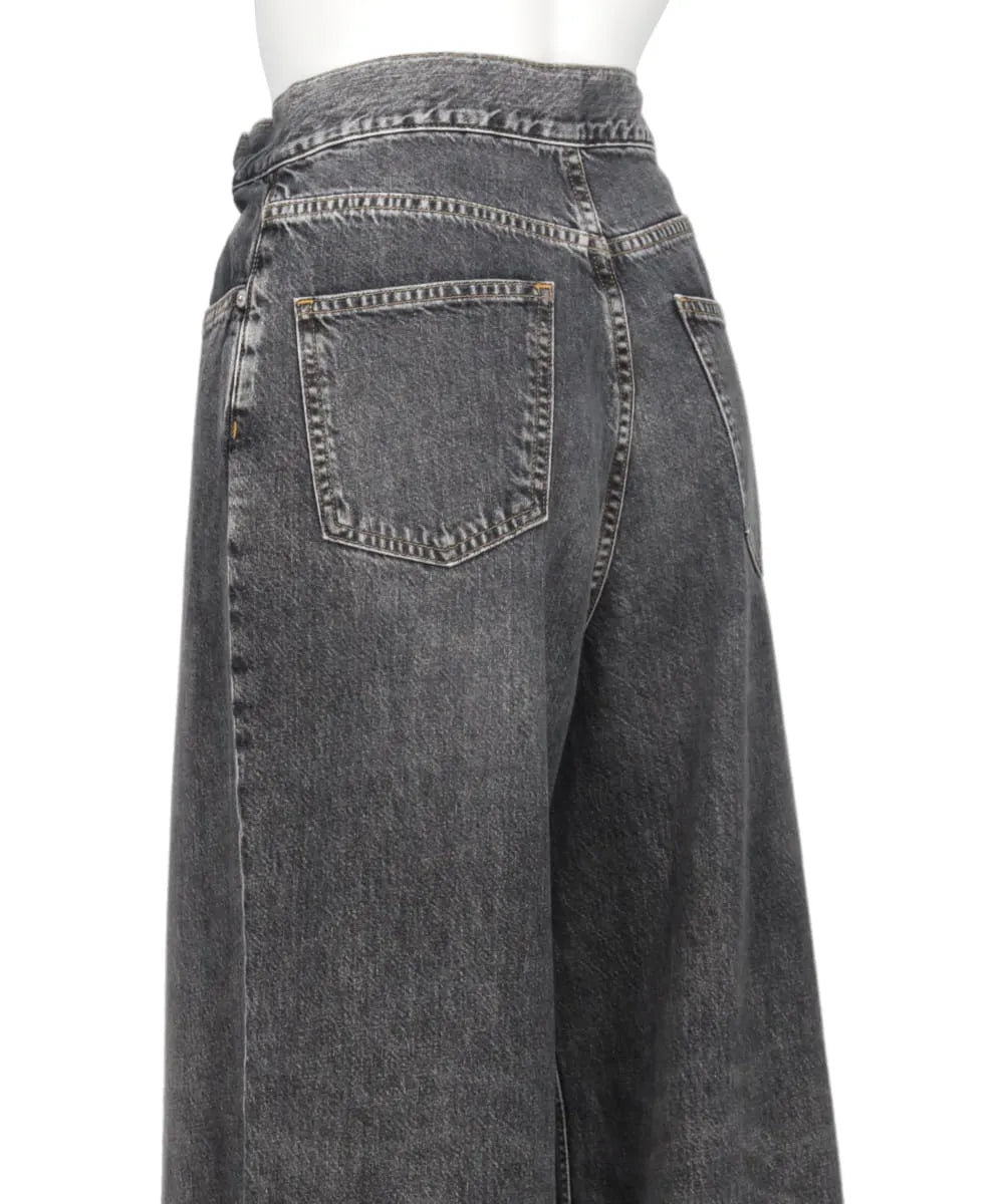 WASHED DENIM WIDE PANTS (SHORT LENGTH)