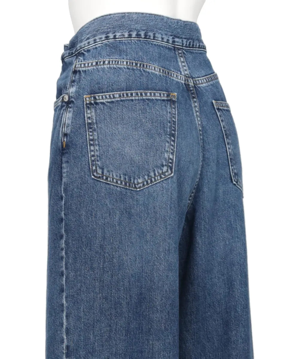 WASHED DENIM WIDE PANTS (SHORT LENGTH)