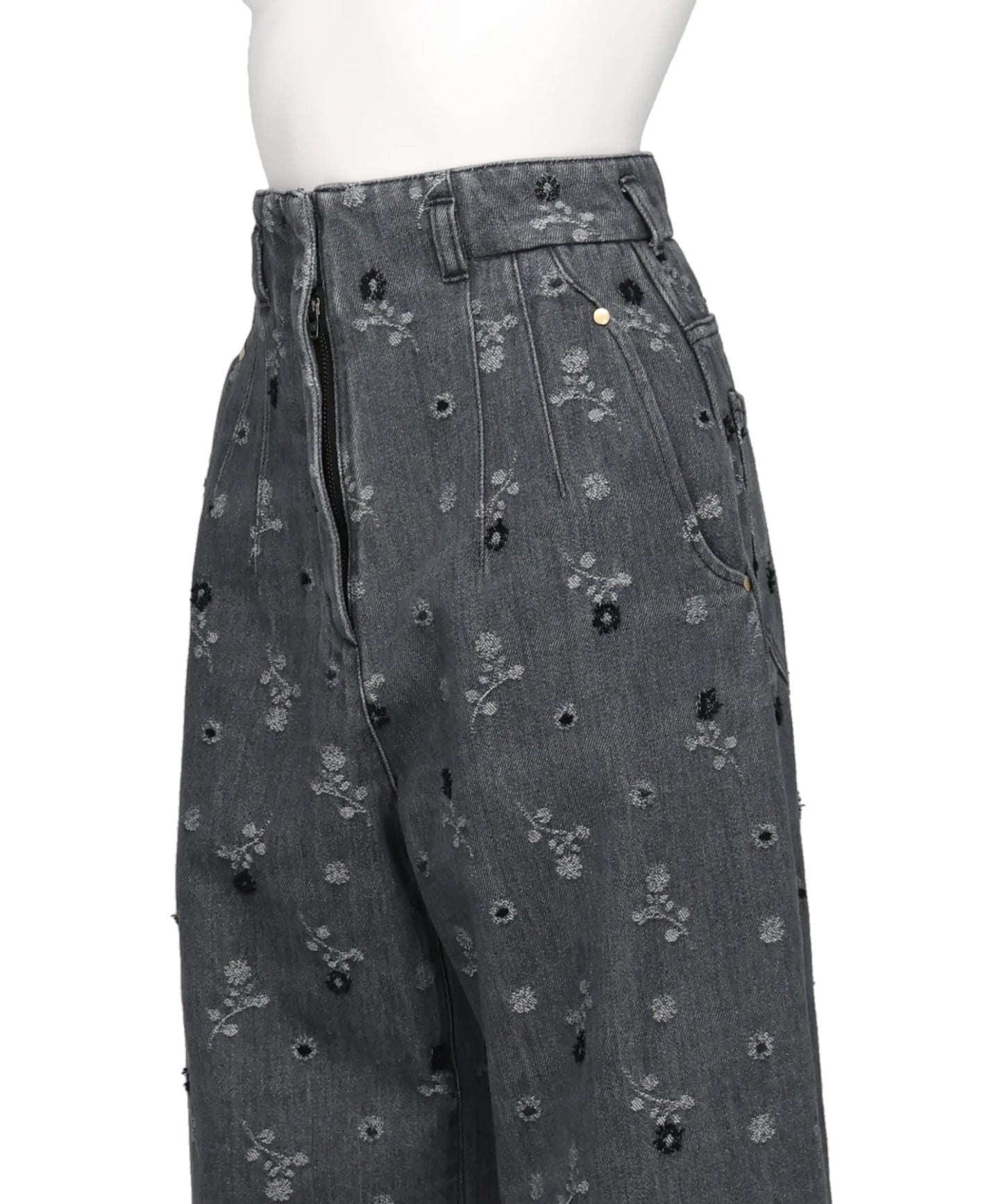 FLORAL JACQUARD HIGH WAISTED DENIM