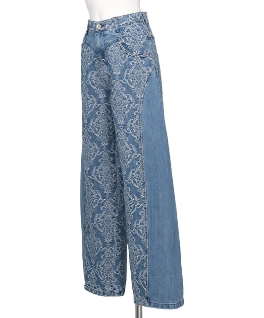 DAMASK-JACQUARD DENIM CURVE-FITHIGH-RISE JEANS