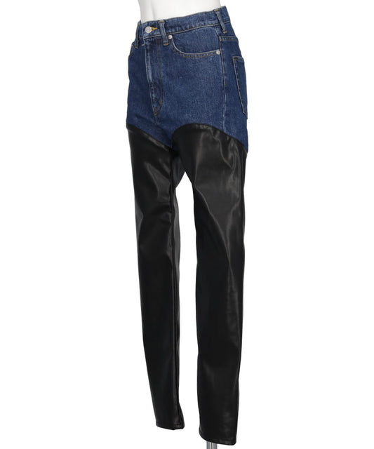 DENIM x VERGAN LETHER BI-COLOR PANTS