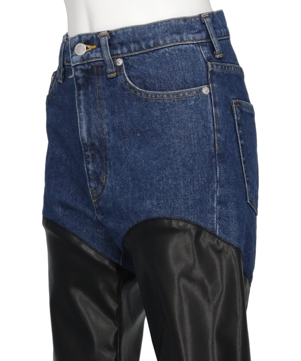 DENIM x VERGAN LETHER BI-COLOR PANTS