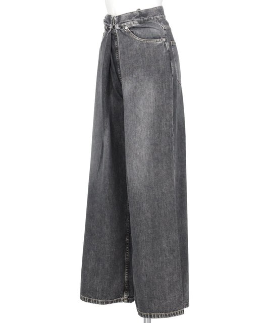 WASHED DENIM WIDE PANTS