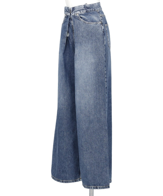 WASHED DENIM WIDE PANTS
