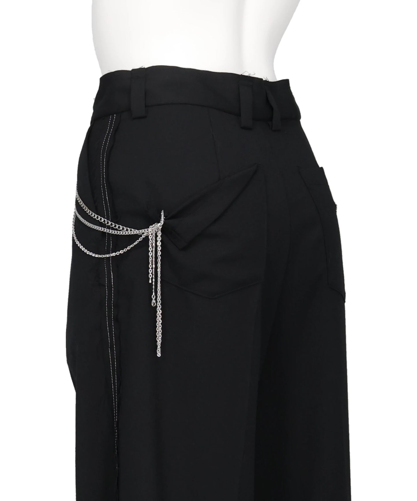 SEAM FRAYED DROPPED CHAIN PANTS