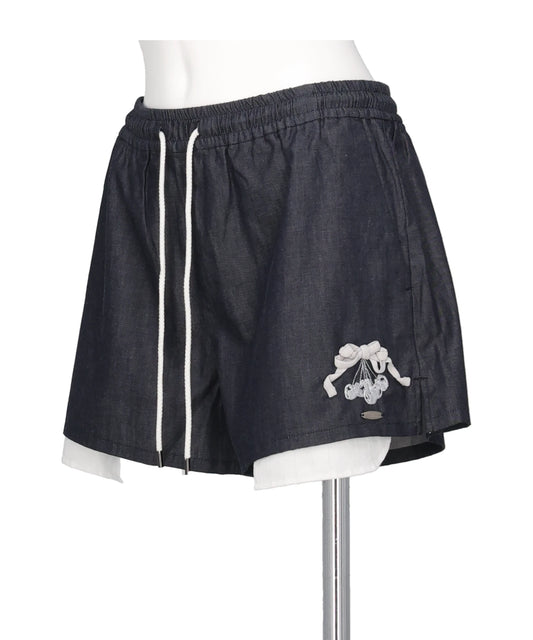 CHERRY TAPE RIBBON HALF PANTS