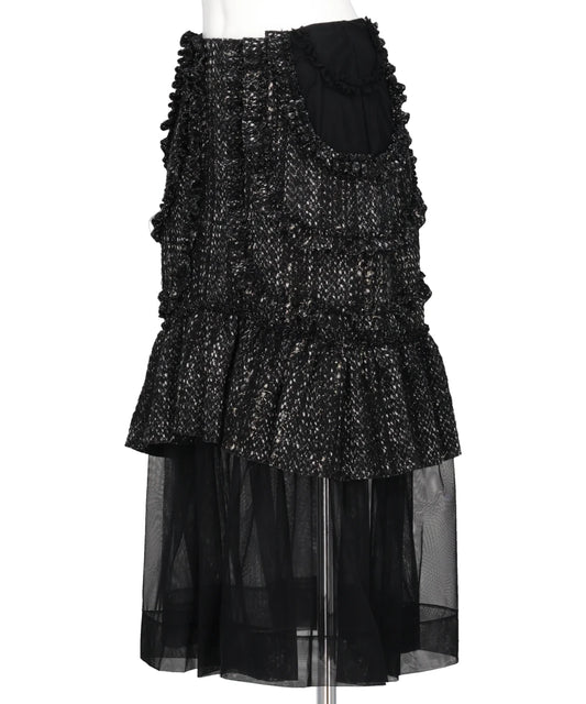 MULTI FRILL PATCHWORK FRAY SKIRT