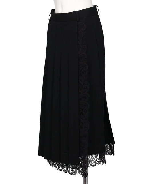 FINE WOOL PLEATED SKIRT WITH LACE TRIM
