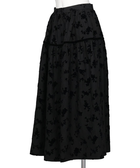 FLOCKED ROSE PRINT BARREL SKIRT