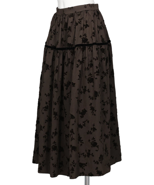 FLOCKED ROSE PRINT BARREL SKIRT