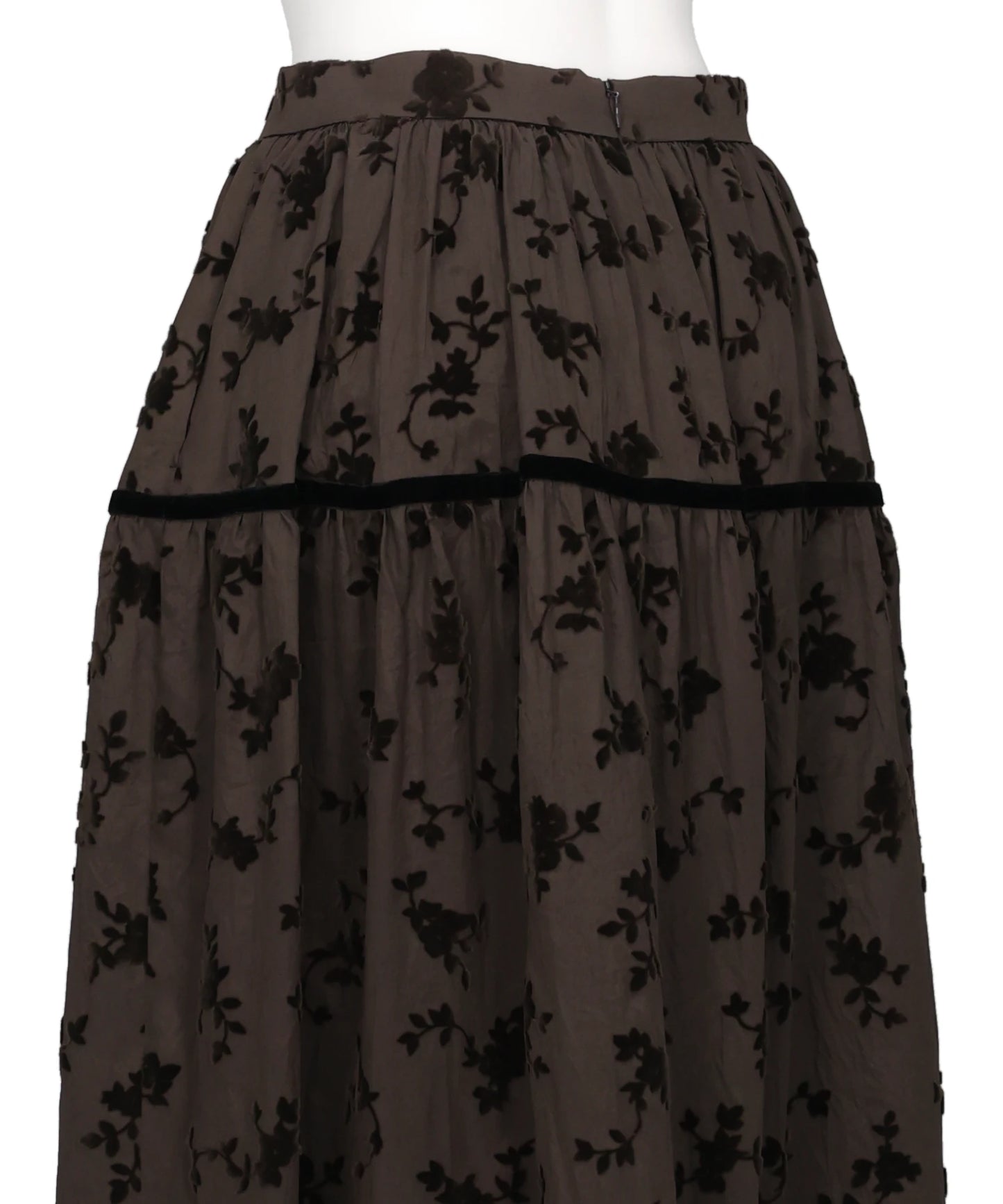FLOCKED ROSE PRINT BARREL SKIRT