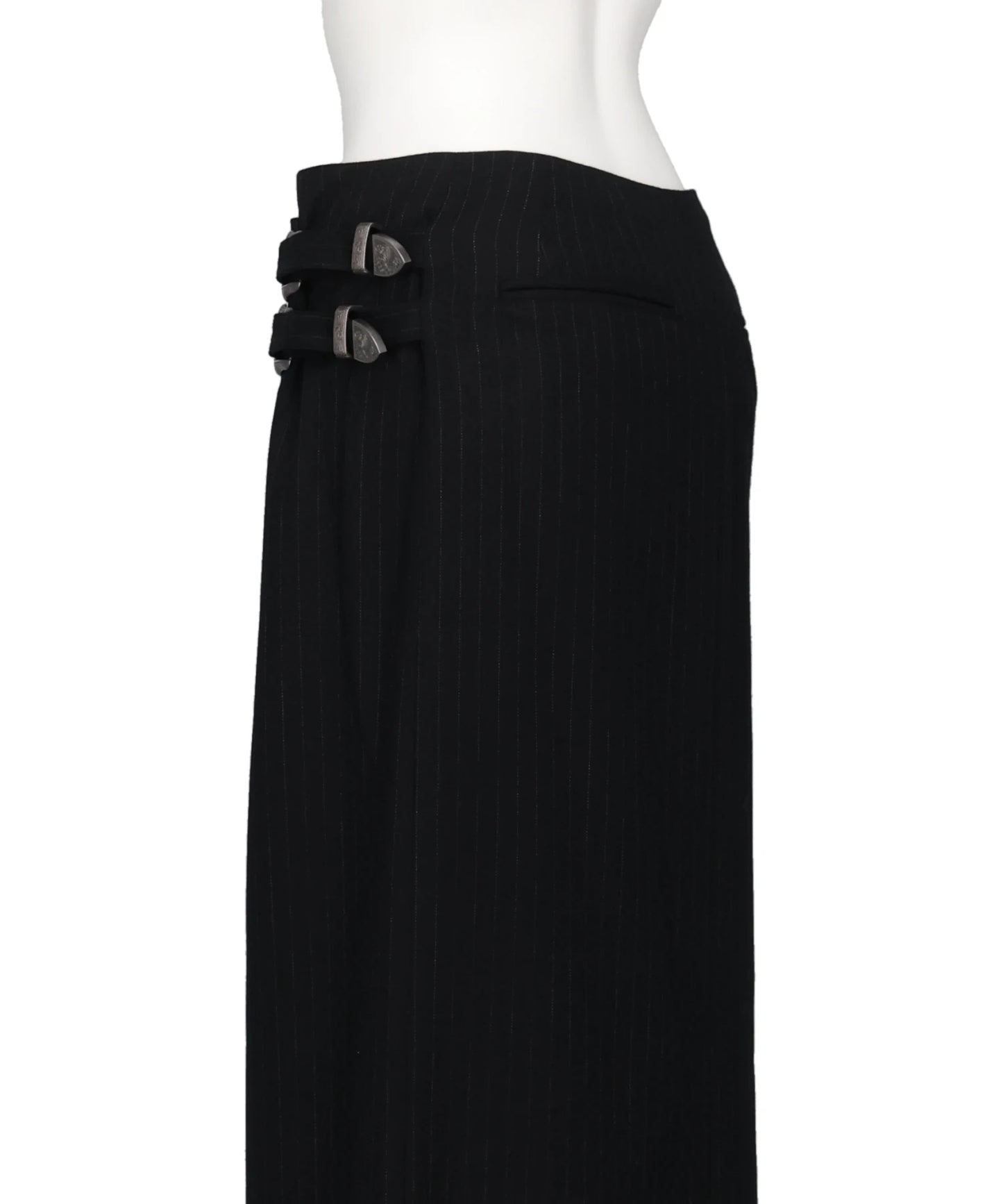 METAL BUCKLE STRIPE WOOL WRAP SKIRT