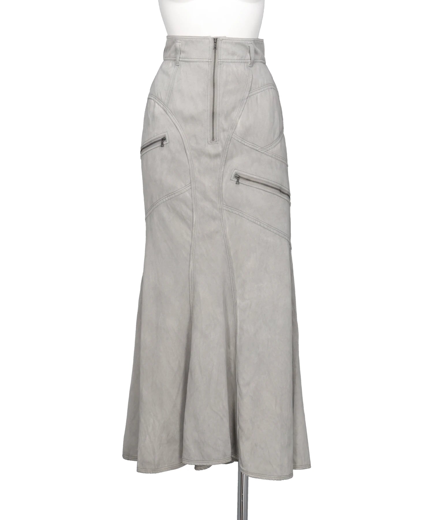 mukcyen（ムッシャン）PIGMENT WASHED ZIP PANEL MERMAID SKIRT