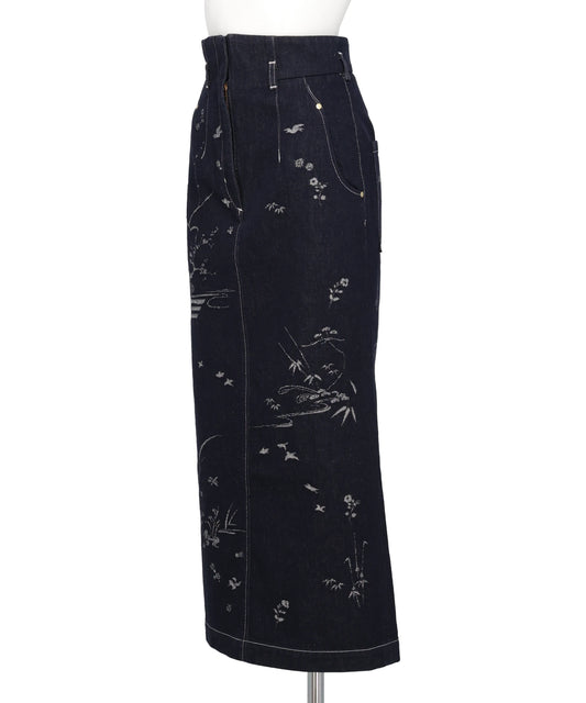 NATURE PATTERN JACQUARD DENIM SKIRT