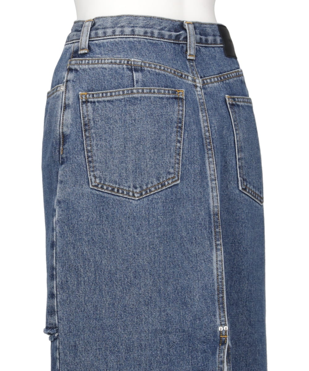 WASHED DENIM CUT-OFF SKIRT