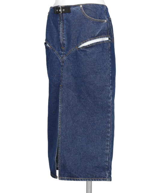 CUT OUT DENIM MIDI SKIRT
