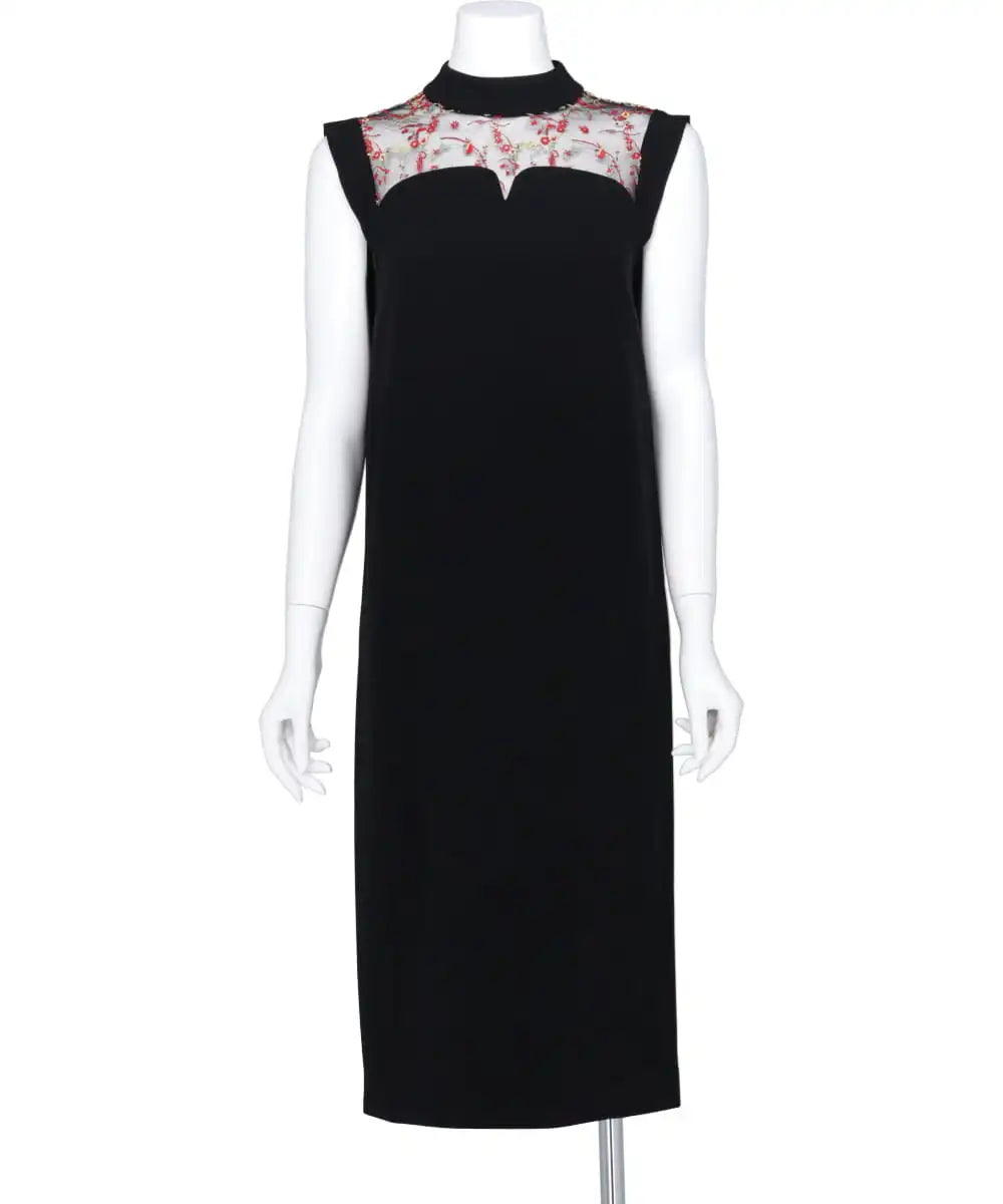 ACETATE POLYESTER FLORAL LACE-COLLAR SLEEVELESS DRESS – MIDWEST