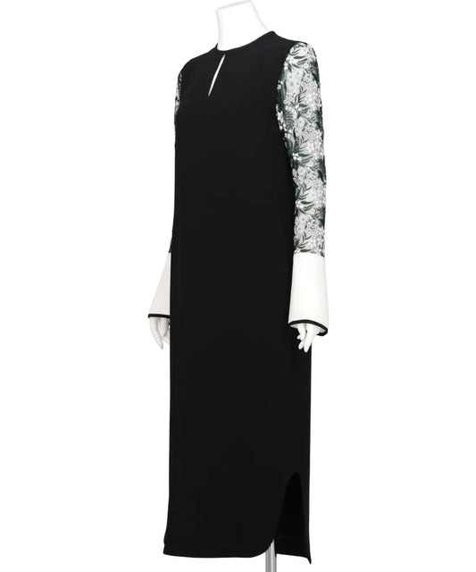 FLORAL LACE-SLEEVE CLASSIC DRESS