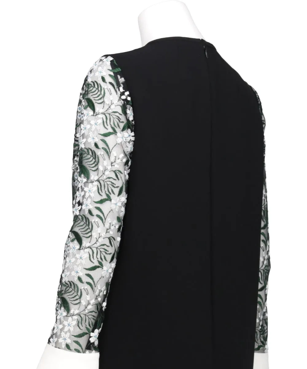 FLORAL LACE-SLEEVE CLASSIC DRESS