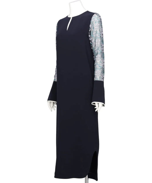 FLORAL LACE-SLEEVE CLASSIC DRESS