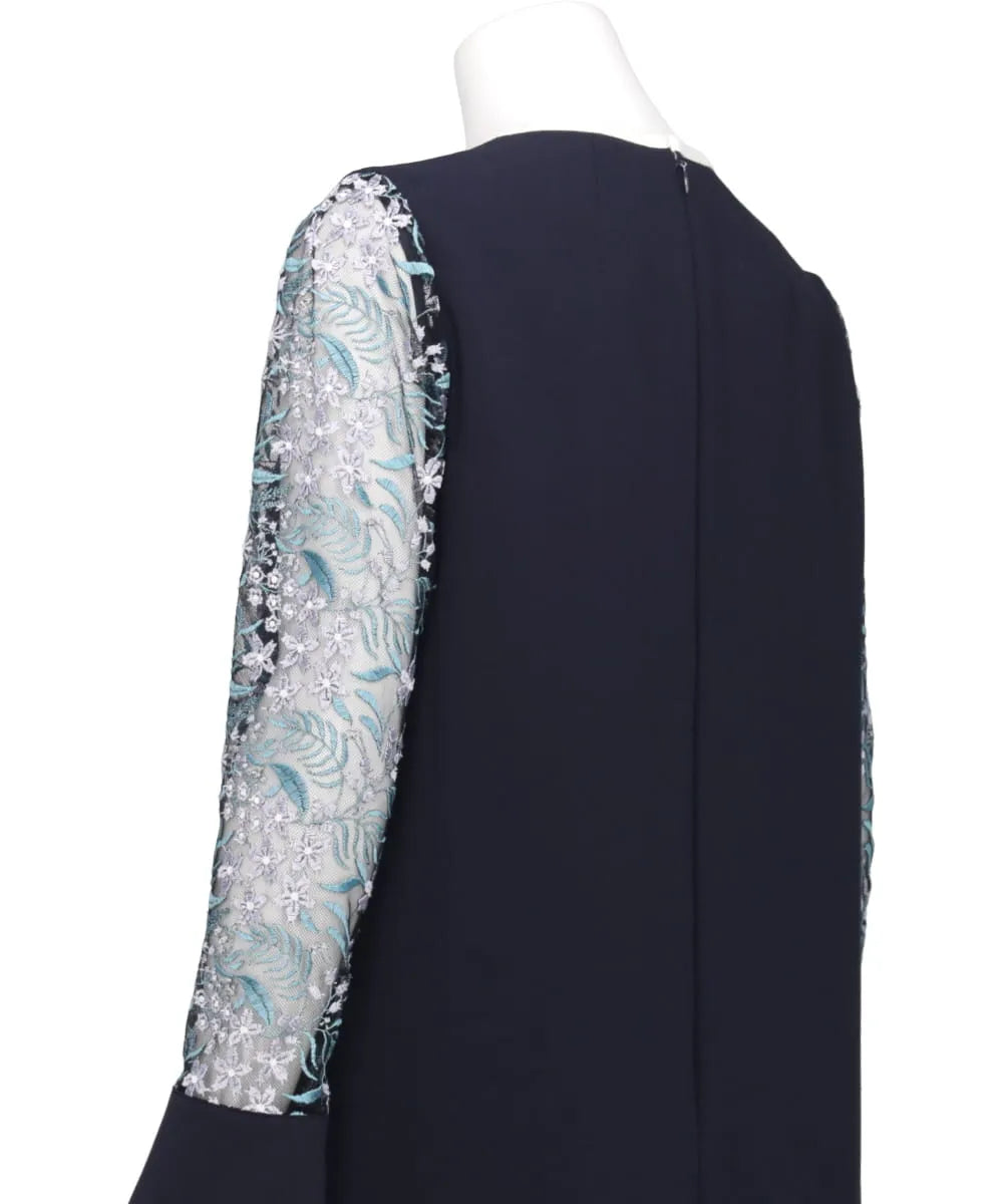 FLORAL LACE-SLEEVE CLASSIC DRESS