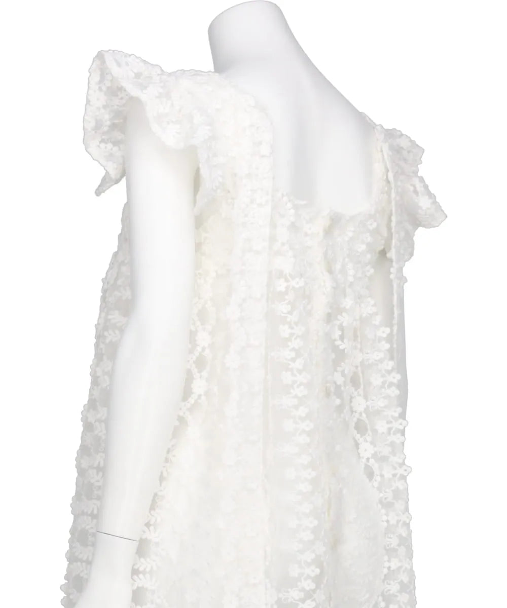 ORGANDIE EMBROIDERY BACK RIBBON ONE PIECE