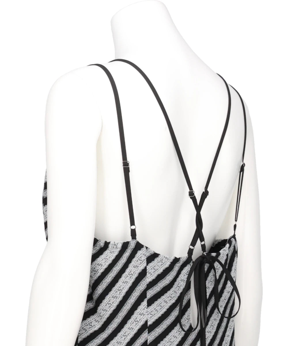 LACE JAQUARD STRIPE SLIP DRESS