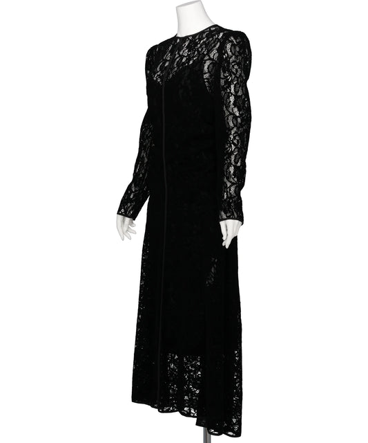 FLOCKED LACE GATHERED DRESS