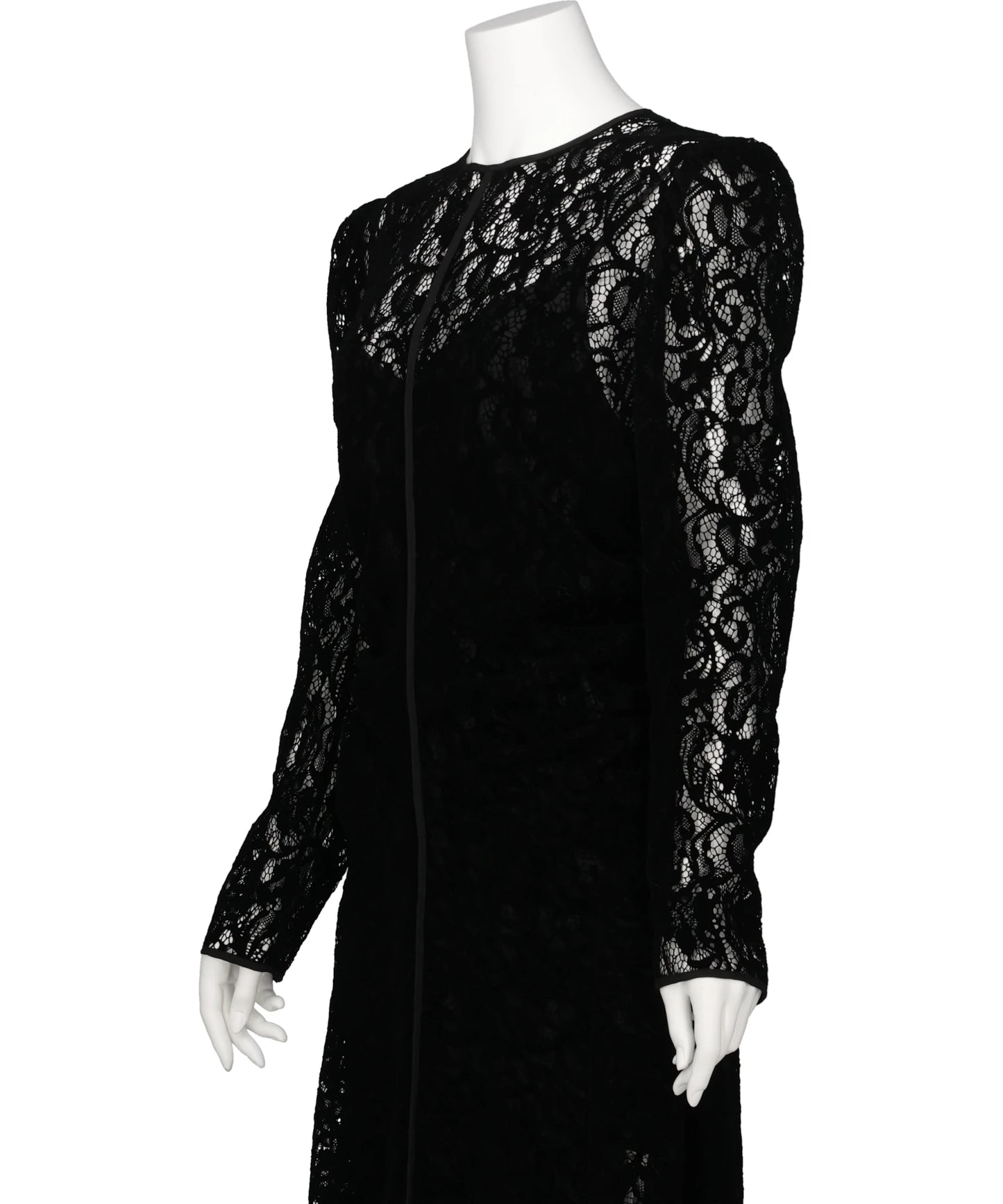 FLOCKED LACE GATHERED DRESS