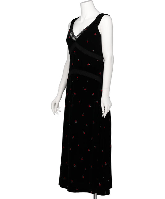 ROSE EMBROIDERED VELVET DRESS