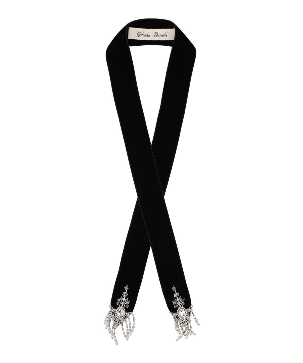 CRYSTAL SILVER TIP VELVET LONG RIBBON