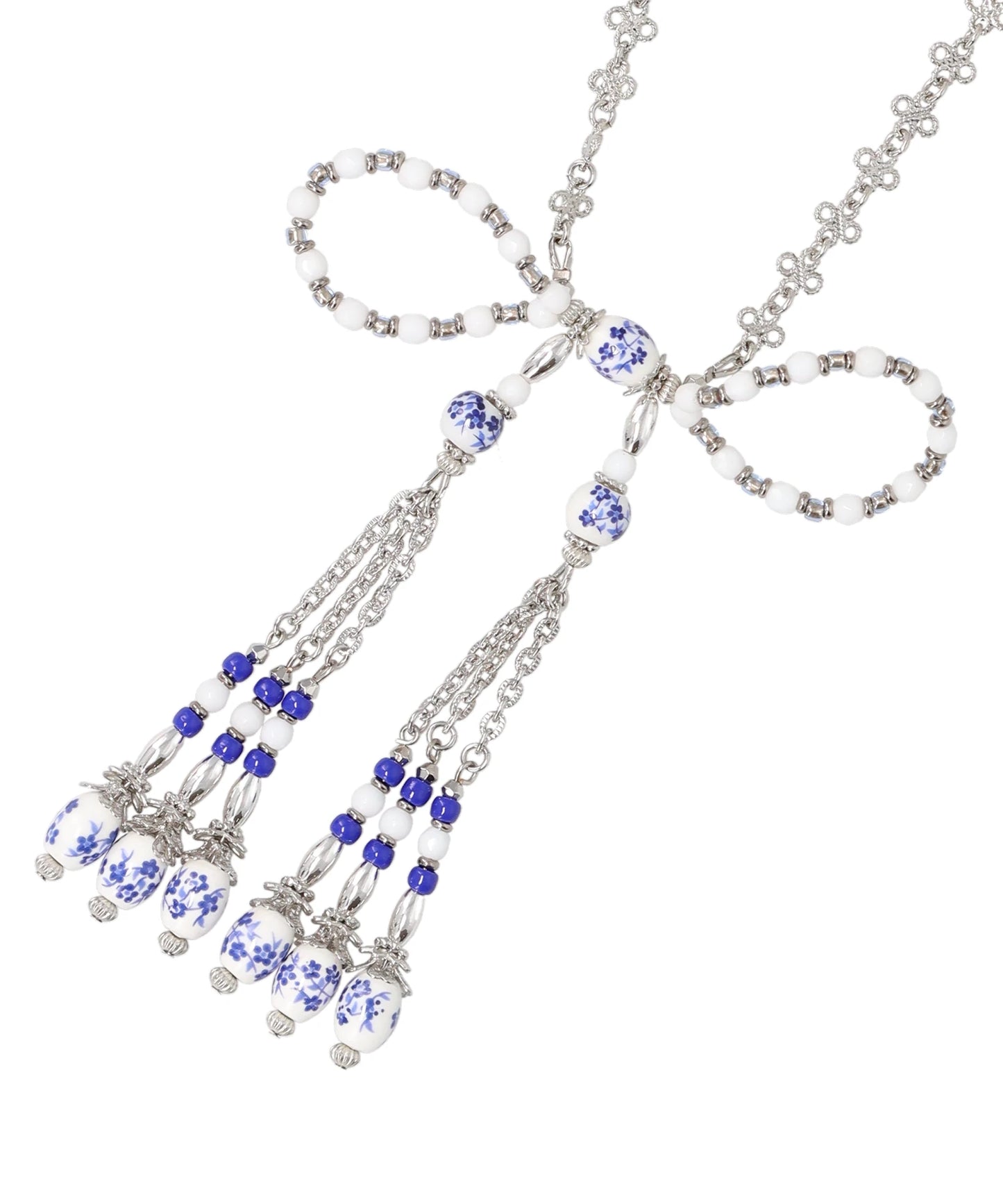 BLUE AND WHITE PORCELAIN RIBBONCHAIN NECKLACE