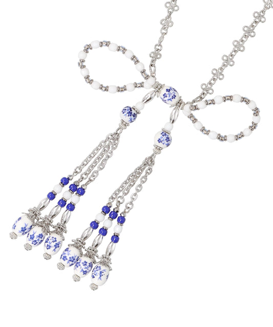 BLUE AND WHITE PORCELAIN RIBBONCHAIN NECKLACE