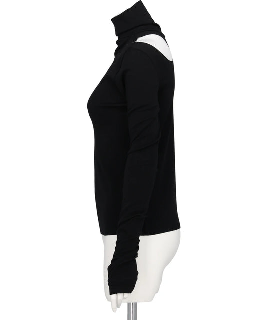 WOOL RIB HOLLOWED OUT TURTLE NECK TOP