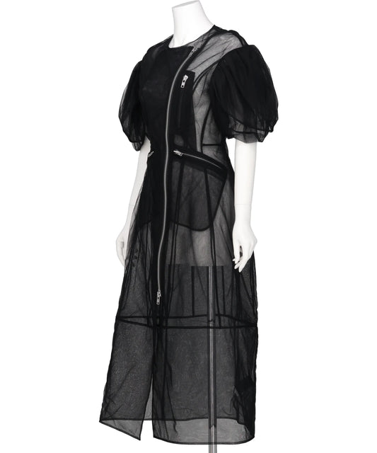 SHEER PETAL SLEEVE SCULPTED BIKER DRESS