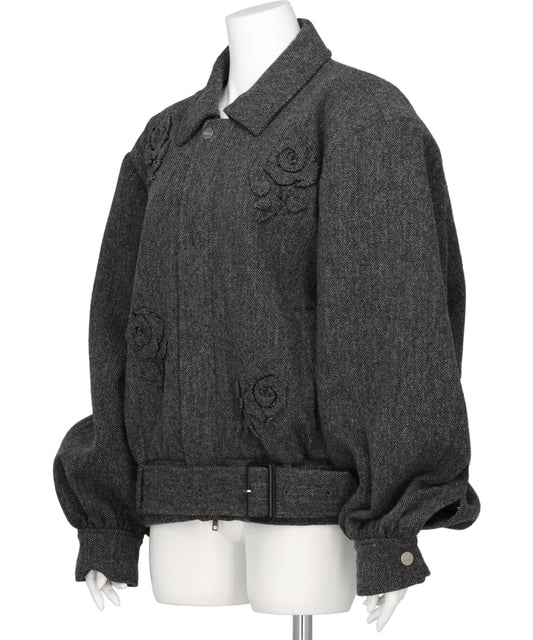 FLOWER APPLIQUE BOMBER JACKET