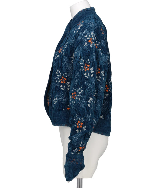 FLORAL MOTIF CHENILLE KNITTED CARDIGAN