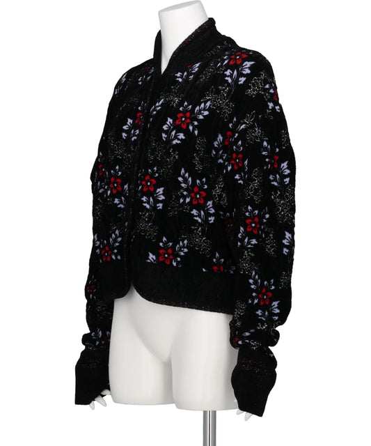 FLORAL MOTIF CHENILLE KNITTED CARDIGAN