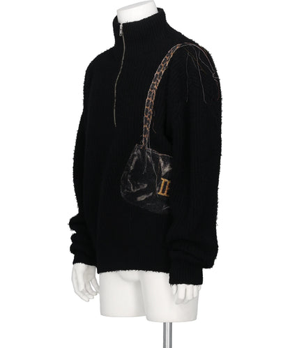 TROMPE L’OEIL EMBROIDERY HALF ZIP KNIT