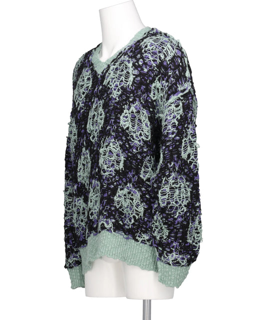 "ODD HOTEL'S CARPET" V-NECK PULLOVER KNIT