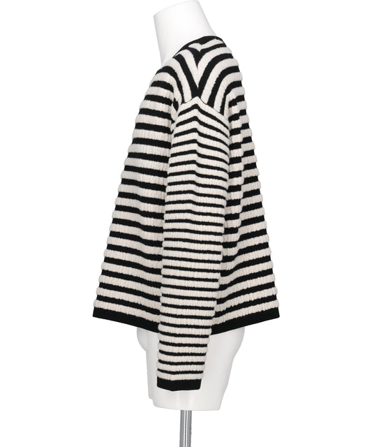 HORIZONTAL MULTI-STRIPE BOUCLÉ KNIT