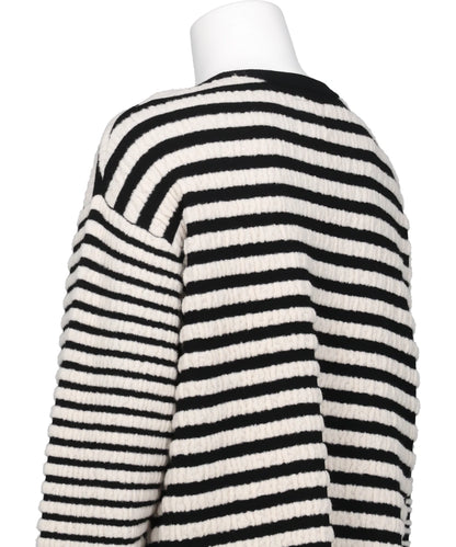 HORIZONTAL MULTI-STRIPE BOUCLÉ KNIT