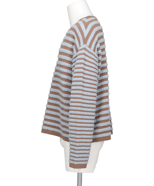 HORIZONTAL MULTI-STRIPE BOUCLÉ KNIT