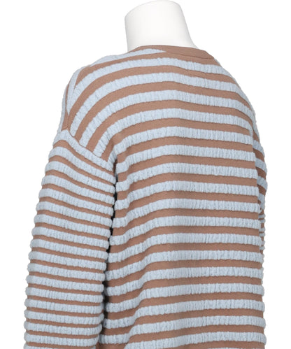 HORIZONTAL MULTI-STRIPE BOUCLÉ KNIT