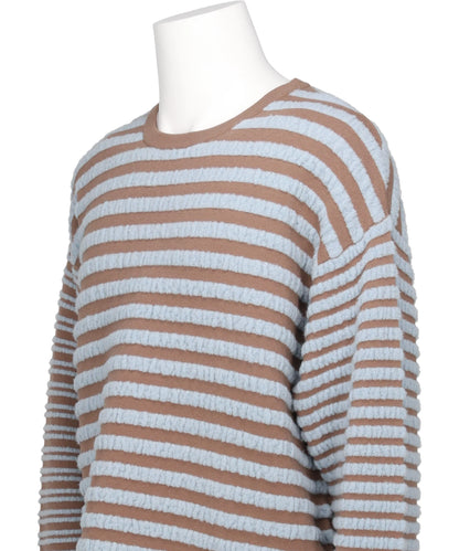 HORIZONTAL MULTI-STRIPE BOUCLÉ KNIT