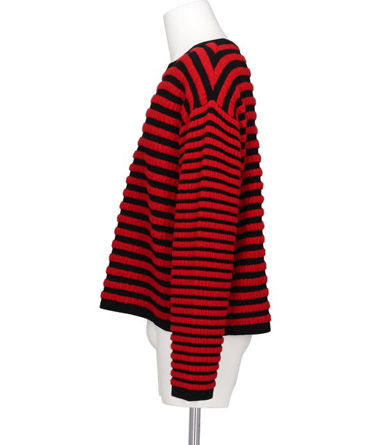 HORIZONTAL MULTI-STRIPE BOUCLÉ KNIT