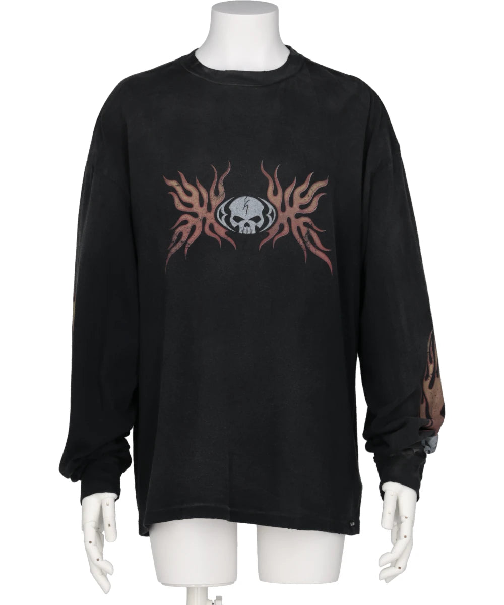 “SKULL FLAME”DISTRESSED L/S TEE