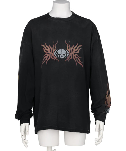 “SKULL FLAME”DISTRESSED L/S TEE